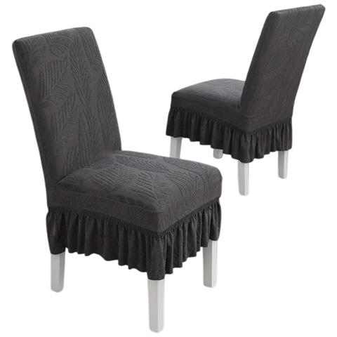 Coprisedie Con Volant Lucky Leaf - Set Da 6 - Misura Universale: Poliestere, Elastico, Jacquard Darkgrey - Foto 1