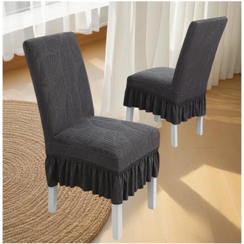 Coprisedie Con Volant Lucky Leaf - Set Da 6 - Misura Universale: Poliestere, Elastico, Jacquard Darkgrey - Foto 2