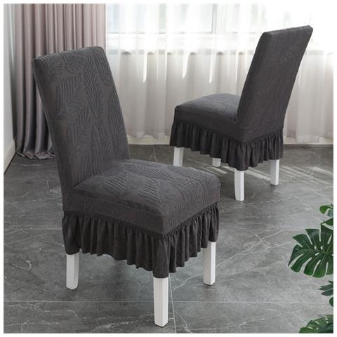 Coprisedie Con Volant Lucky Leaf - Set Da 6 - Misura Universale: Poliestere, Elastico, Jacquard Darkgrey - Foto 3