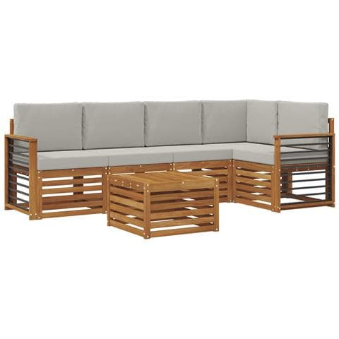 Set divani con cuscino 6 pcs Grigio Naturale e Chiaro - Foto 1