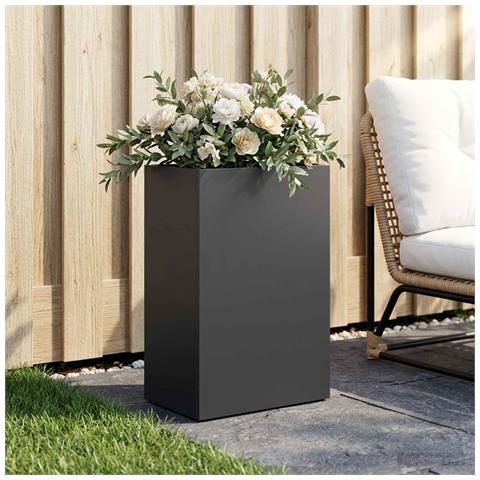 Vaso da giardino Nero 40 x 30 x 75 cm Acciaio laminato a freddo - Foto 2