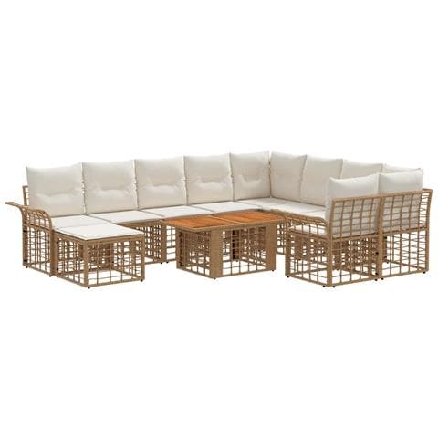 Set Divano da Giardino 11 pz Naturale e Bianco Crema polyrattan - Foto 1