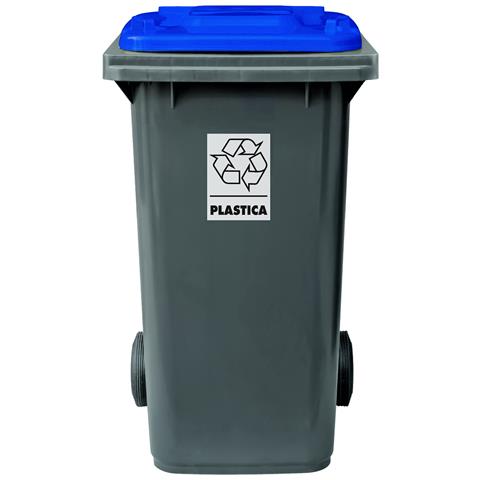 Bidone Carrellato Per Raccolta Differenziata 120 Litri Bicolore - Fondo Grigio E Coperchio Blu - Foto 3