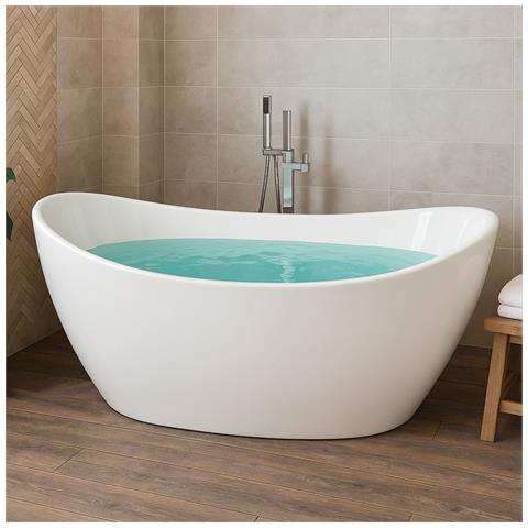 Vasca Da Bagno Freestanding Ovale In Acrilico Colore Bianco Lucido *** Misure : L170xh68xp80 - Foto 4