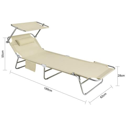 Lettino Prendisole Pieghevole Cuscino E Tettuccio Regolabile 4 Angoli Di Reclinazione Con Organizer Beige, Ogs48-mi - Foto 2