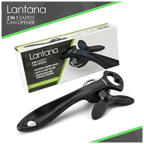 2 In 1 Di Sicurezza Bordo Liscio Tin Can Opener Bottle Opener - Nero Acciaio Inossidabile - Foto 2