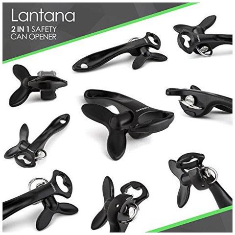 2 In 1 Di Sicurezza Bordo Liscio Tin Can Opener Bottle Opener - Nero Acciaio Inossidabile - Foto 4