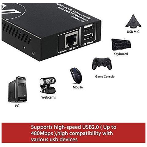 Av Accesso Hdmi Usb Kvm Extender 2-way Poe Con Ce Fcc 1080p 60hz Sopra Cat5e 6 Fino A 80m (260ft) 2 Porte Usb 2.0 Perdita Nessun Segnale E La Latenza Plug Play Senza Driver Ha Avuto Bisogno Adaptive Eq Orecchio Di Montaggio - Foto 4