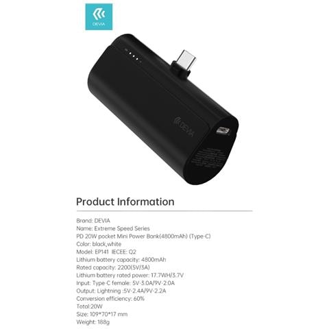 Mini Power Bank 20w 5000mah Con Attacco Diretto Tipo-c - Foto 1