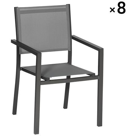 Set Di 8 Sedie In Alluminio Antracite - Textilene Grigio - Foto 13