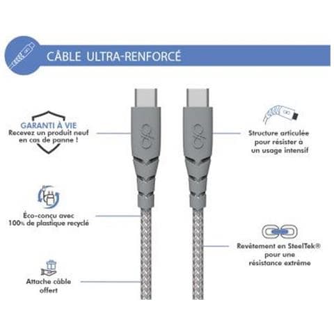 Cavo Usb C/usb C Ultra Rinforzato 1,2 M 3 A Grigio, Grigio - Foto 2