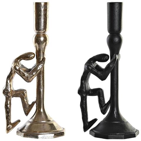 Candelabro Dkd Home Decor 12 X 10 X 27 Cm Champagne Nero Alluminio Moderno (2 Unità) - Foto 1