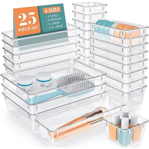 Set 25 Pezzi Organizer Per Cassetti In Plastica Trasparente Divisorio Salvaspazio - Foto 1