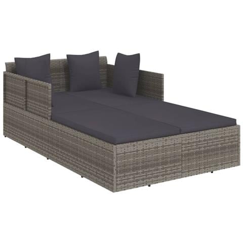 Lettino Con Cuscini Grigio 182x118x63 Cm In Polyrattan - Foto 1