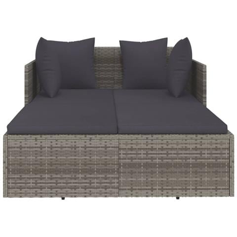 Lettino Con Cuscini Grigio 182x118x63 Cm In Polyrattan - Foto 2