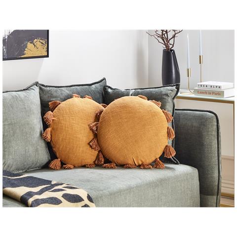Set Di 2 Cuscini Madia Cotone 45 X 45 Cm Arancione Tinta Unita - Foto 1