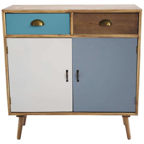 Mobiletto In Legno Con 2 Cassetti E 2 Ante Colorati 80x35xh83 Cm Surry - Foto 1