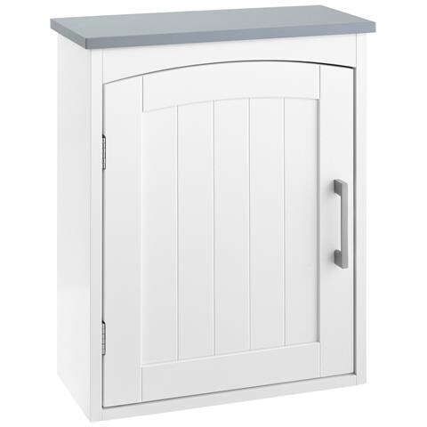 Mobile Pensile Bagno A Un'anta Con Mensola Regolabile, 41x18.5x52cm, Bianco E Grigio - Foto 1