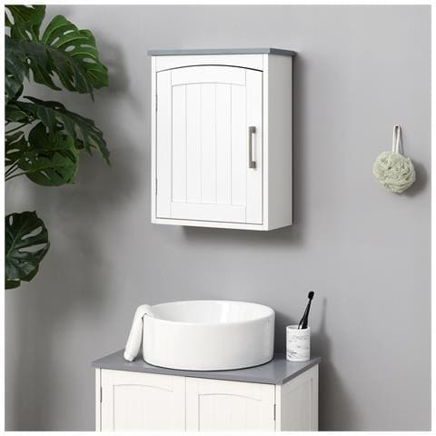 Mobile Pensile Bagno A Un'anta Con Mensola Regolabile, 41x18.5x52cm, Bianco E Grigio - Foto 2