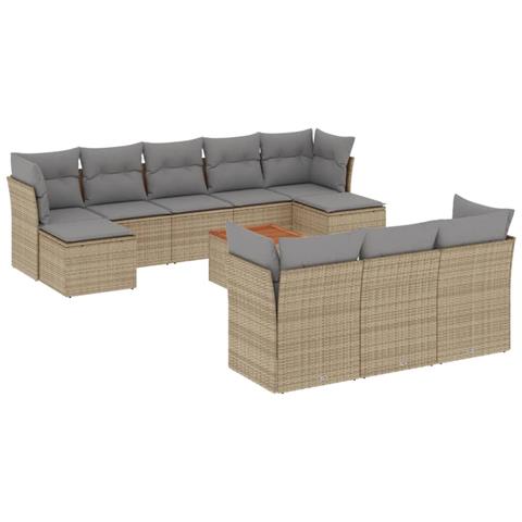 Set Divani da Giardino 11 pz con Cuscini Beige in Polyrattan - Foto 1