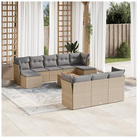 Set Divani da Giardino 11 pz con Cuscini Beige in Polyrattan - Foto 2