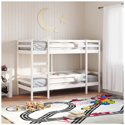 Letto A Castello Bianco 80x200 Cm In Legno Massello Di Pino - Foto 1