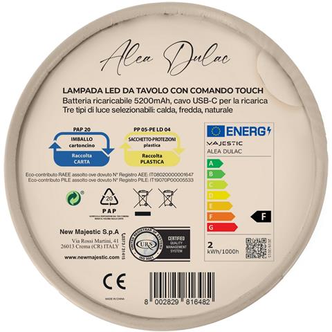 Lampada Da Tavolo Ricaricabile Alea Dulac - Beige - Metallo - 12x12x37 Cm - Foto 5