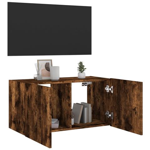 Mobile TV a Parete con Luci LED Rovere Fumo 80x35x41 cm - Foto 2