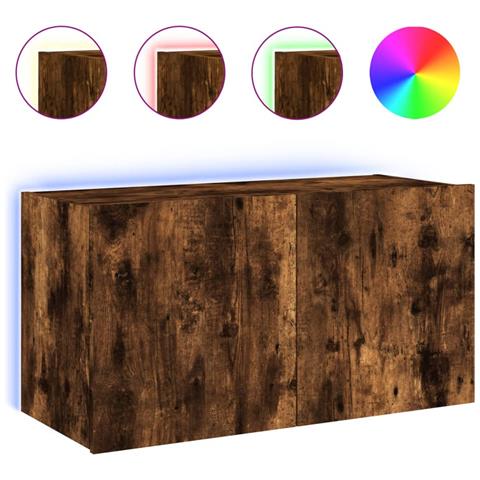 Mobile TV a Parete con Luci LED Rovere Fumo 80x35x41 cm - Foto 1