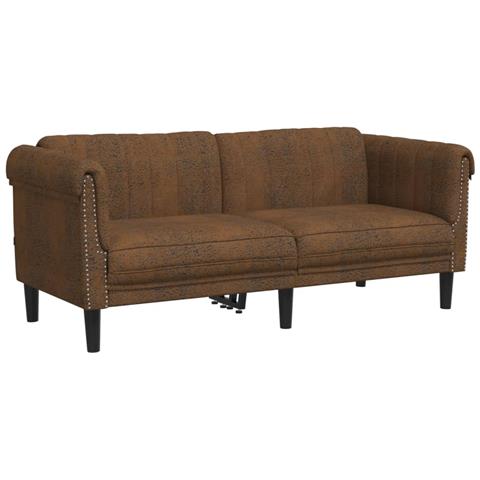 Divano A 2 Posti Marrone In Similpelle Scamosciata - Foto 2