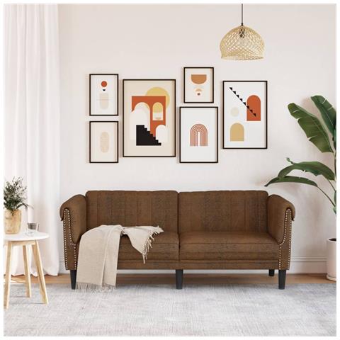 Divano A 2 Posti Marrone In Similpelle Scamosciata - Foto 3