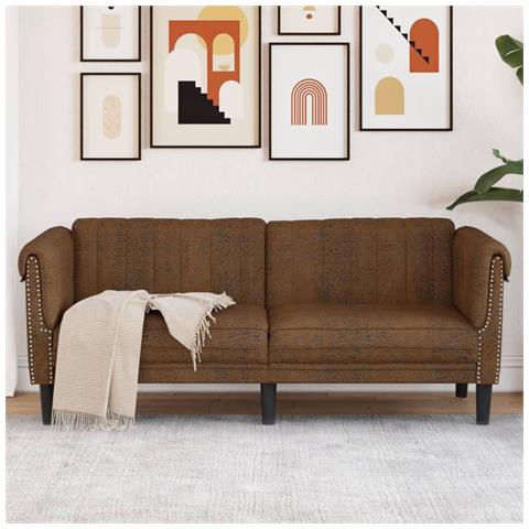 Divano A 2 Posti Marrone In Similpelle Scamosciata - Foto 1