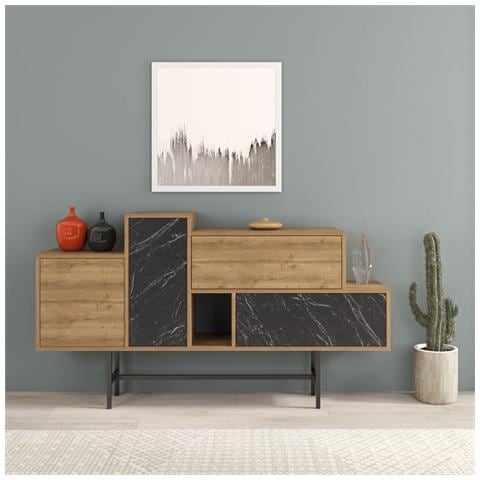 Madia Hermes Colore Hitit Noce Con Ante E Cassetti Effetto Marmo Nero 160 Cm - Foto 1