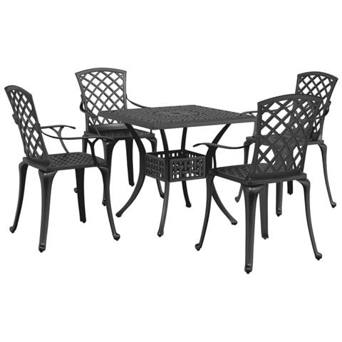 Set Da Pranzo Da Giardino 5 Pz Nero In Alluminio Pressofuso - Foto 2