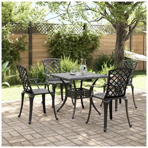Set Da Pranzo Da Giardino 5 Pz Nero In Alluminio Pressofuso - Foto 1