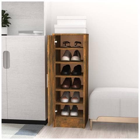 Lusso Casadino -  Scarpiera Rovere Fumo 32x35x92 Cm In Legno Multistrato - Foto 8