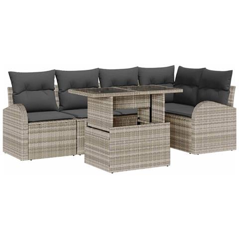Set Divano da Giardino 6 Pezzi con Cuscini Grigio Chiaro Polyrattan - Foto 1