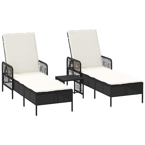 Set di Lettini Prendisole Set di 3 Nero e panna Rattan PE, metallo - Foto 1