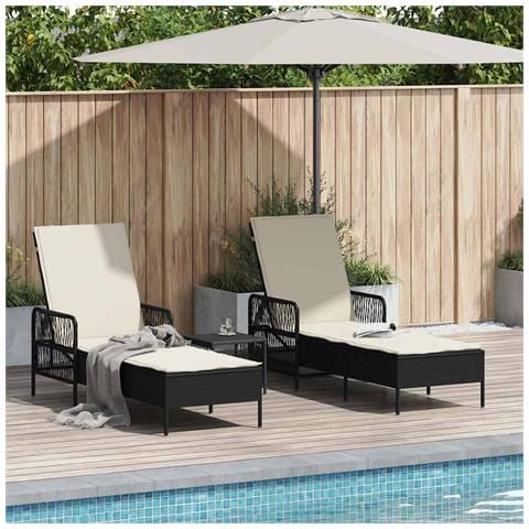 Set di Lettini Prendisole Set di 3 Nero e panna Rattan PE, metallo - Foto 2