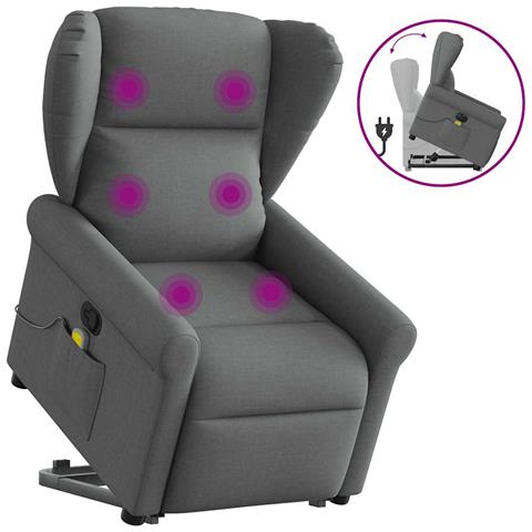 Poltrona Alzapersona Massaggi Reclinabile Grigio Scuro Tessuto - Foto 9