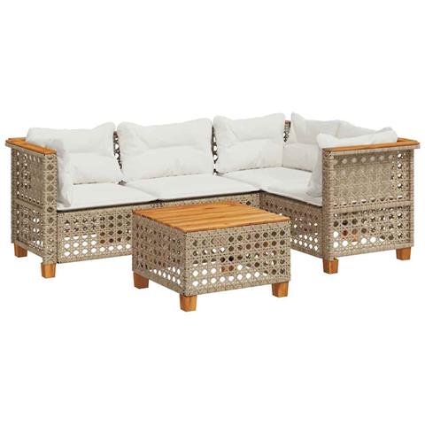 Set Divano da Giardino 5 pz con Cuscini Beige in Polyrattan - Foto 1