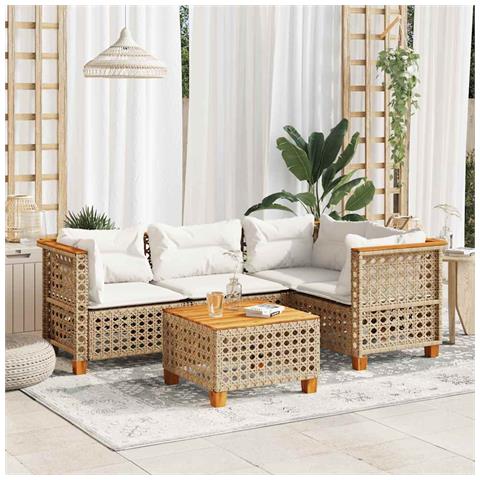 Set Divano da Giardino 5 pz con Cuscini Beige in Polyrattan - Foto 2