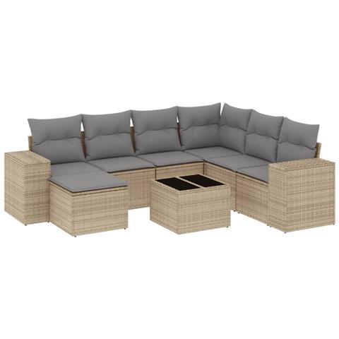Set Divano da Giardino 8 pz con Cuscini Beige in Polyrattan - Foto 1