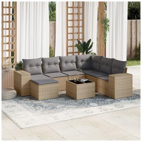 Set Divano da Giardino 8 pz con Cuscini Beige in Polyrattan - Foto 2