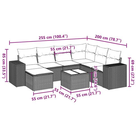 Set Divano da Giardino 8 pz con Cuscini Beige in Polyrattan - Foto 3