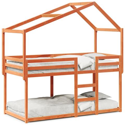 Letto a Castello con Tetto Cera 90x200 cm Legno Massello Pino - Foto 1