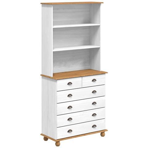 "Vetrina  “ASKIM” Bianca 91x40x199.5 cm Legno Massello di Pino, Vetrina  ""ASKIM"" Bianca 91x30x104 cm Legno Massello di Pino, Comò  ""ASKIM"" Bianco 91x40x95.5 cm Legno Massello di Pino" - Foto 1