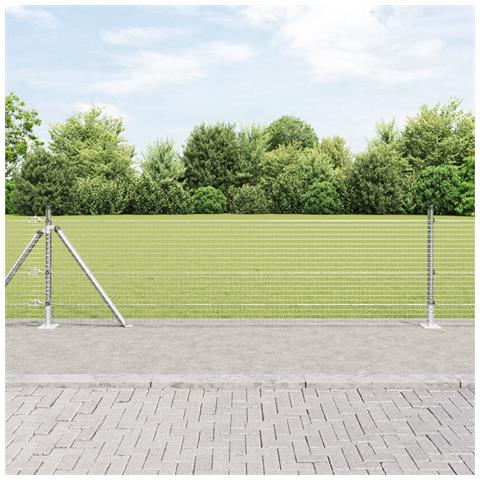 Recinzione in filo saldato con 13 pali flangiati 0.4x25 m Acciaio zincato - Foto 2