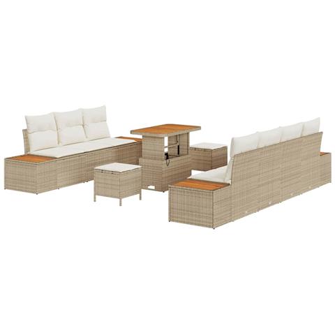 Set Divano da Giardino con cuscino 10 pcs Beige Poly Rattan - Foto 1