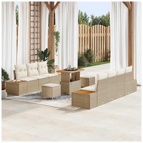 Set Divano da Giardino con cuscino 10 pcs Beige Poly Rattan - Foto 2